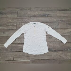 Athleta women's polyester spandex blend white stretch long sleeve blouse top L